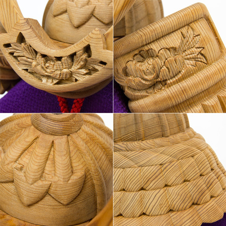 木彫りの兜・宝光(屋久杉)16㎝　桐箱収納タイプ