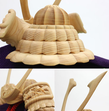 ひのきの木彫り兜(お櫃付き)